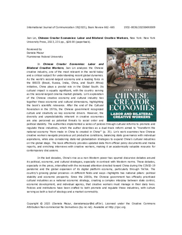 (PDF) Jian Lin, Chinese Creator Economies Labor and Bilateral Creative ...