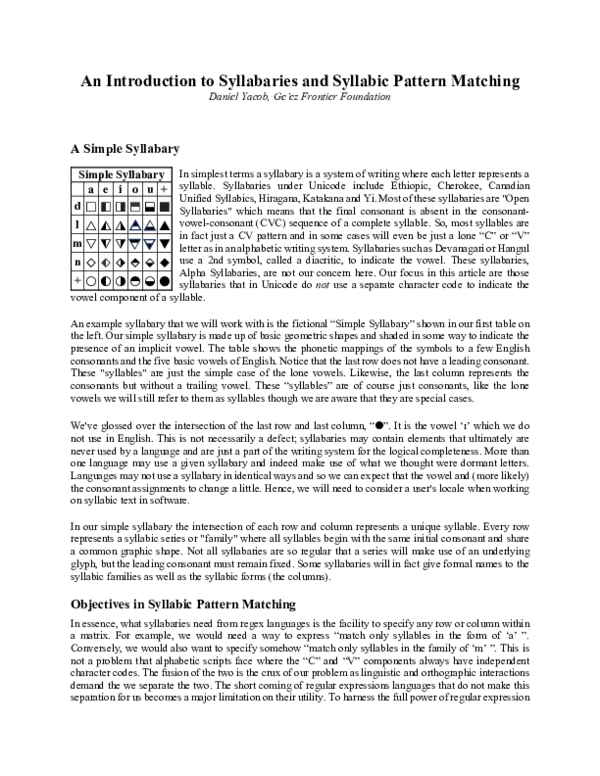 (PDF) An Introduction to Syllabaries and Syllabic Pattern Matching