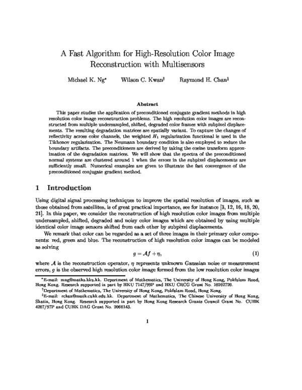 (PDF) A Fast Algorithm for High-Resolution Color Image Reconstruction ...
