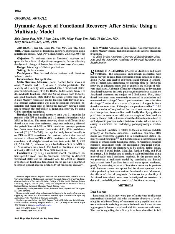(PDF) Dynamic Aspect of Functional Recovery After Stroke Using a ...