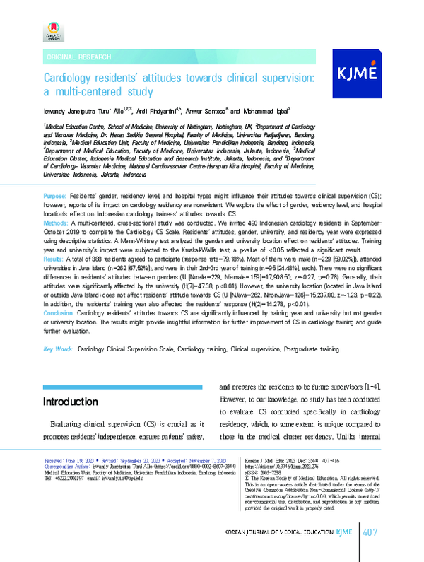 (PDF) Cardiology residents’ attitudes towards clinical supervision: a ...