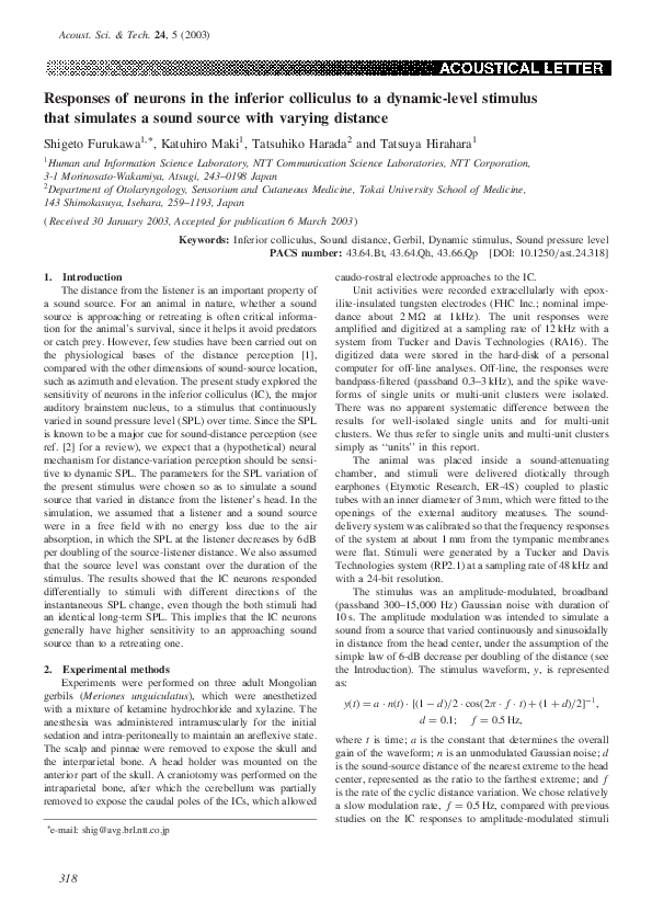 (PDF) Responses of neurons in the inferior colliculus to a dynamic ...