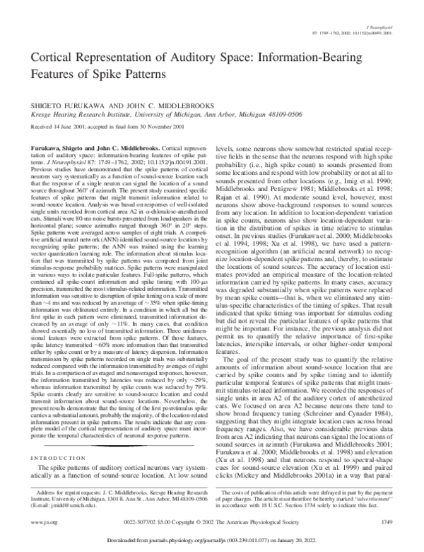 (PDF) Cortical representation of auditory space: information-bearing ...