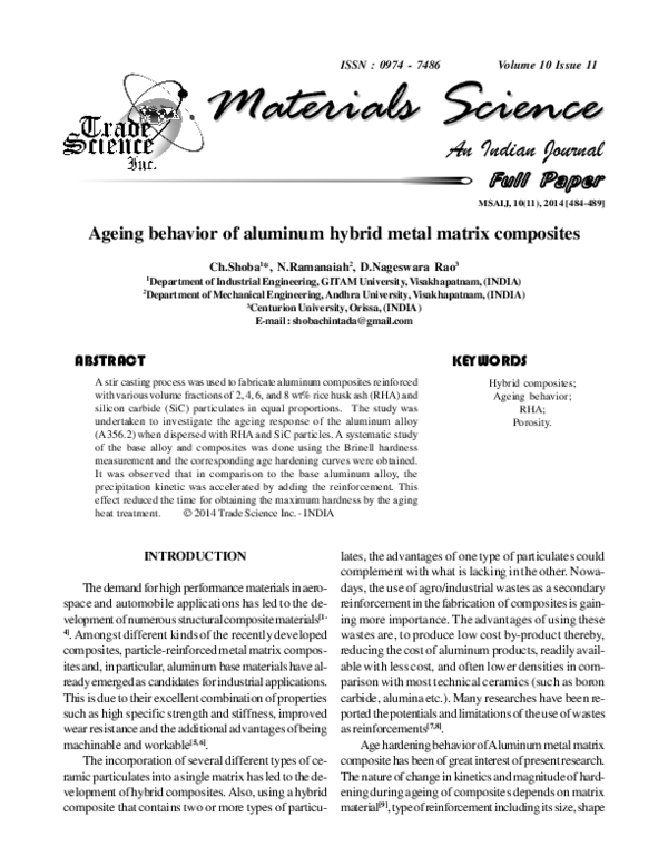 (PDF) Ageing behavior of aluminum hybrid metal matrix composites