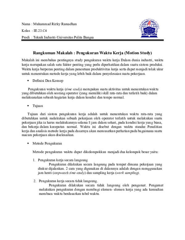 (PDF) Pengukuran Waktu Kerja