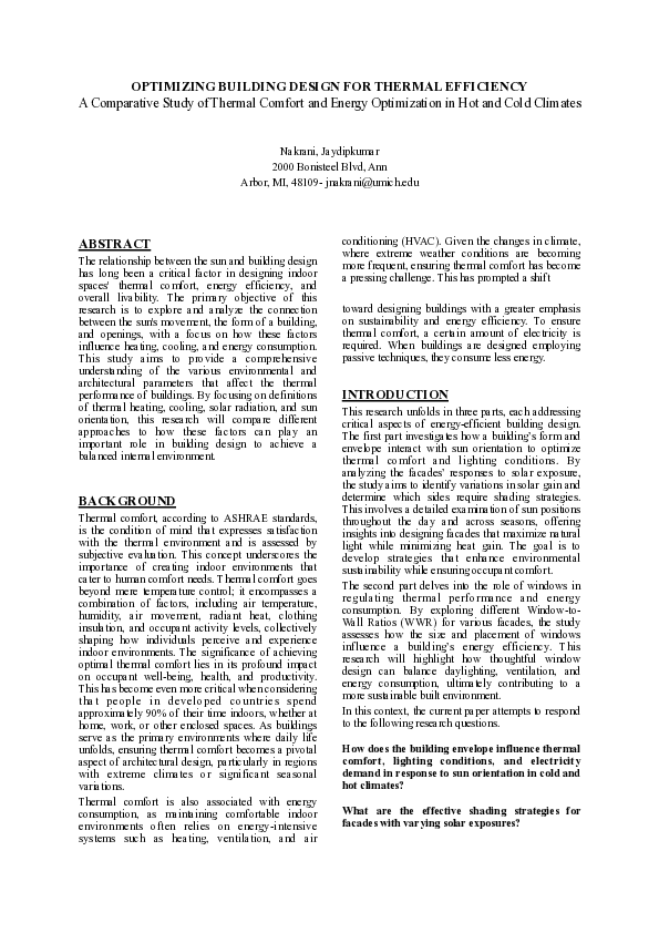 (PDF) OPTIMIZING BUILDING DESIGN FOR THERMAL EFFICIENCY