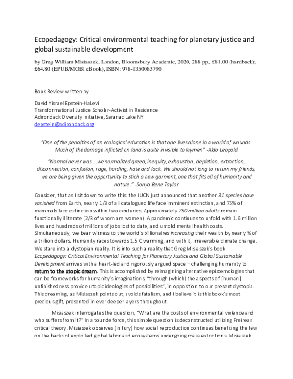 (PDF) Book Review of Ecopedagogy: Critical environmental teaching for ...