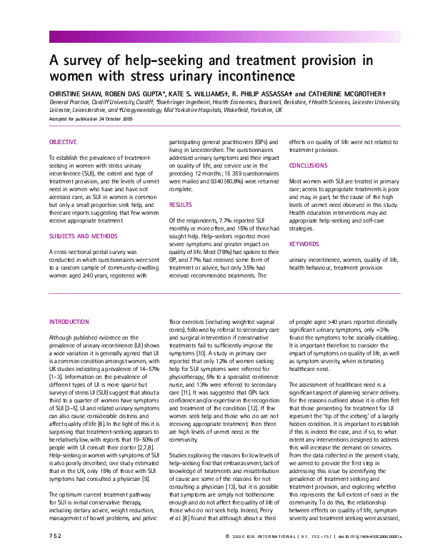 (PDF) A survey of help‐seeking and treatment provision in women with ...