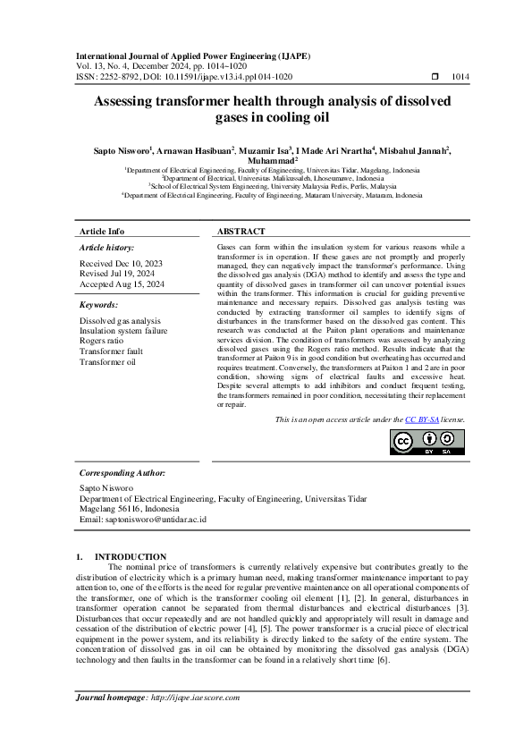 (PDF) Assessing transformer health through analysis of dissolved gases ...