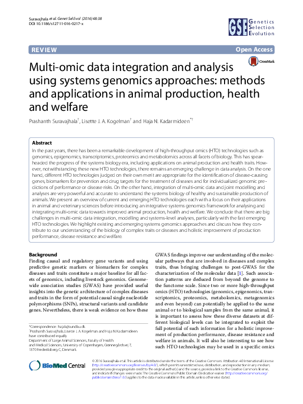 (PDF) Multi-omic data integration and analysis using systems genomics ...