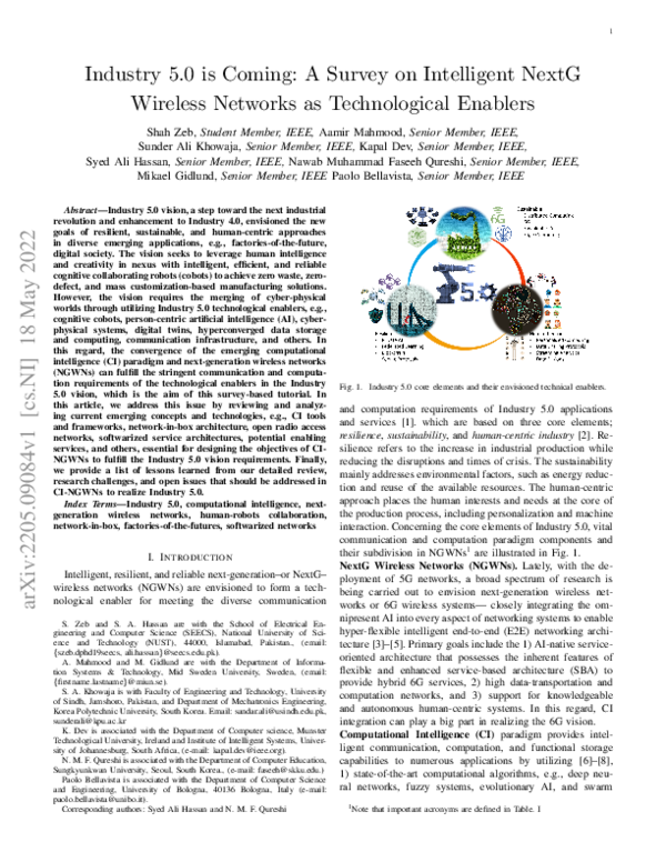 (PDF) Industry 5.0 is Coming: A Survey on Intelligent NextG Wireless ...