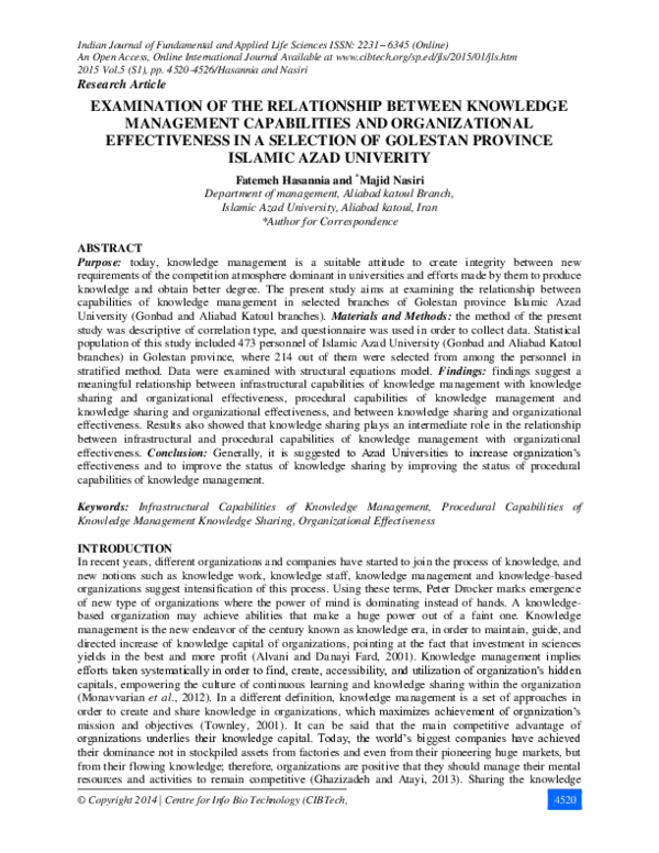 (PDF) Examination of the Relationship Between Knowledge Management ...