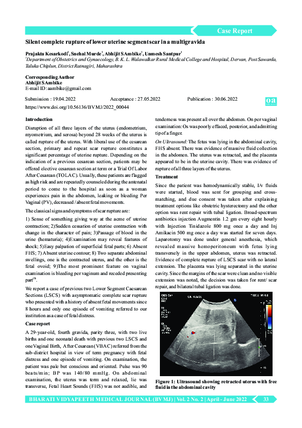 (PDF) Silent complete rupture of loweruterine segment scar in a ...