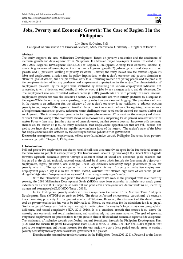 (PDF) Jobs, Poverty and Economic Growth: The Case of Region I in the ...