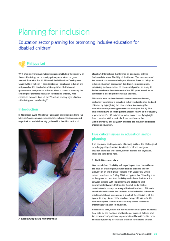 (PDF) Planning for inclusion Education sector planning for promoting ...