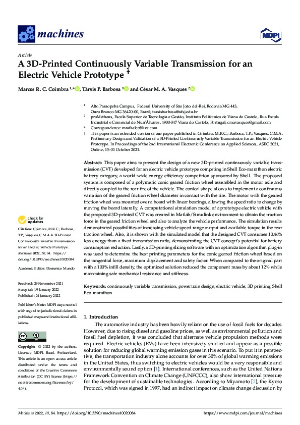 (PDF) A 3D-Printed Continuously Variable Transmission for an Electric ...