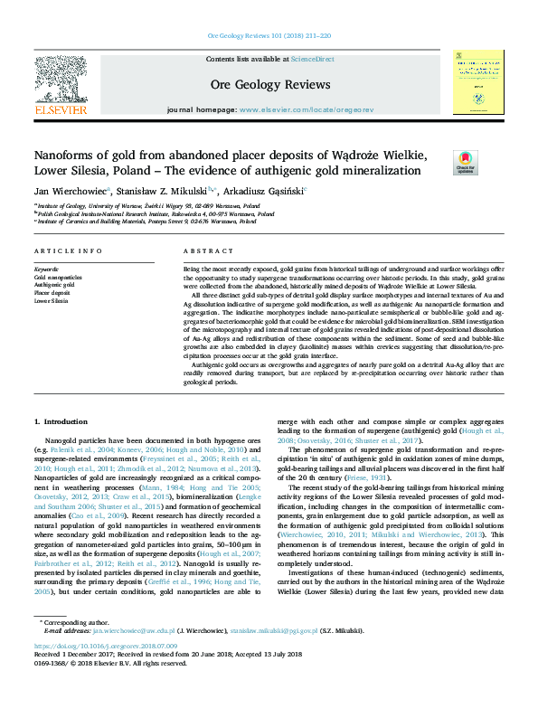 (PDF) Nanoforms of gold from abandoned placer deposits of Wądroże ...