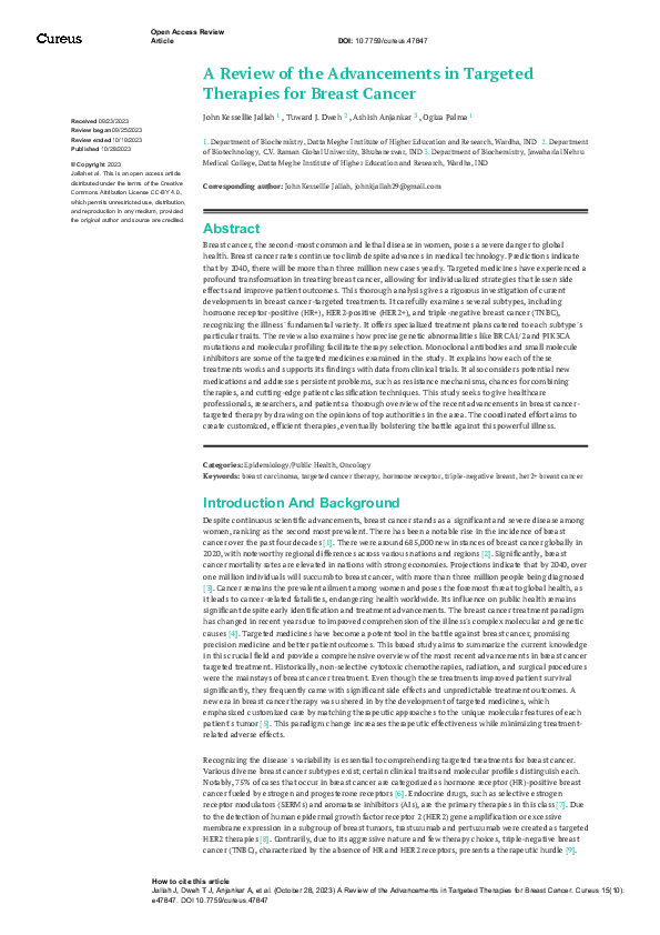 (PDF) A Review of the Advancements in Targeted Therapies for Breast Cancer