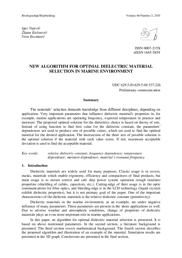 (PDF) New Algorithm for Optimal Dielectric Material Selection in Marine ...