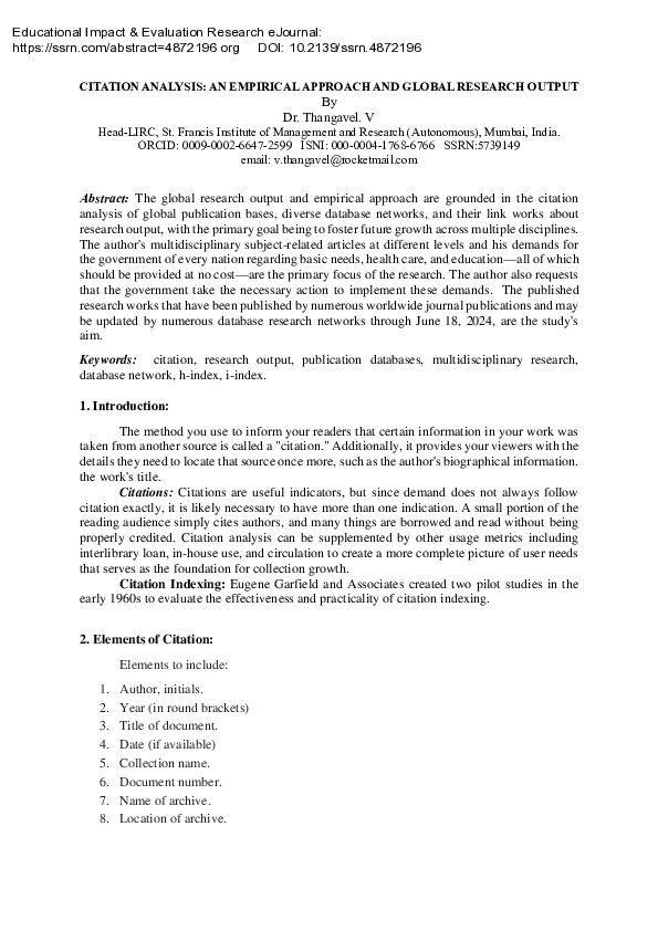 (PDF) Citation Analysis: An Empirical Approach and Global Research Output