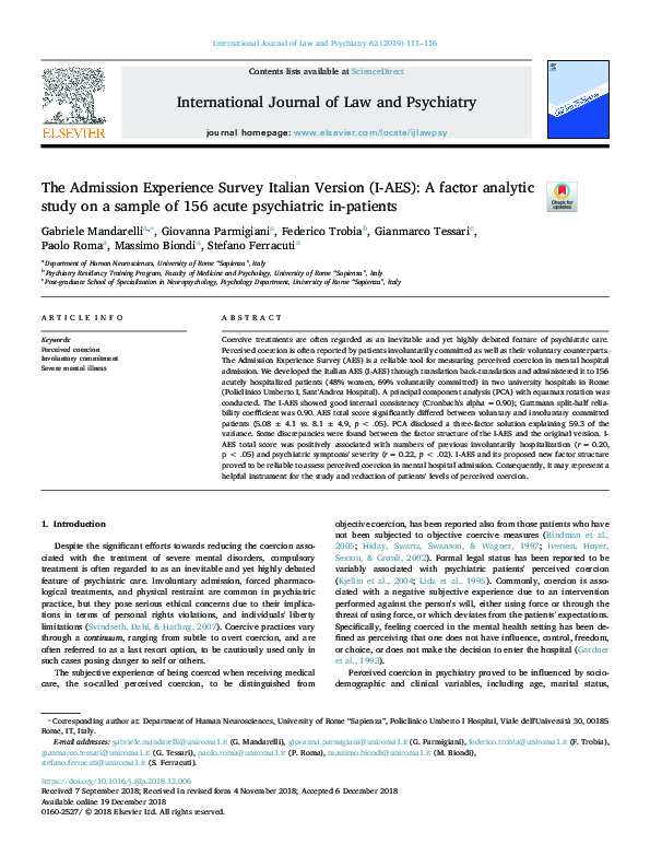 (PDF) The Admission Experience Survey Italian Version (I-AES): A factor ...