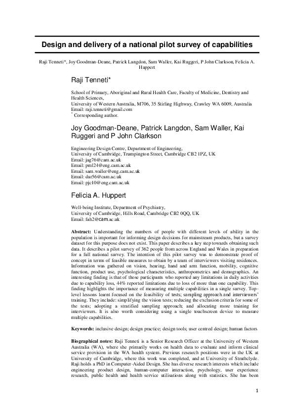 (PDF) Design and delivery of a national pilot survey of capabilities