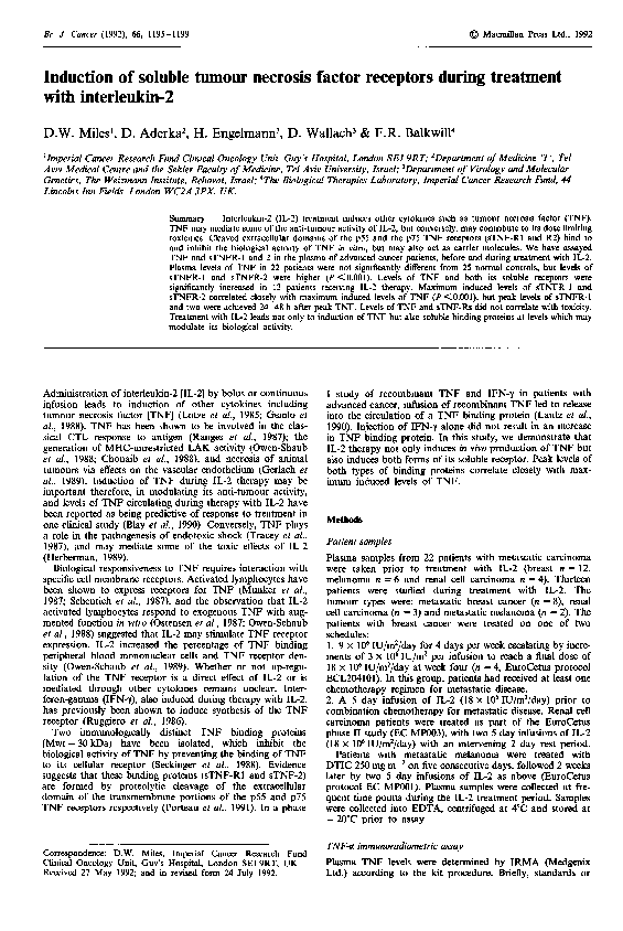 (PDF) Induction of soluble tumour necrosis factor receptors during ...
