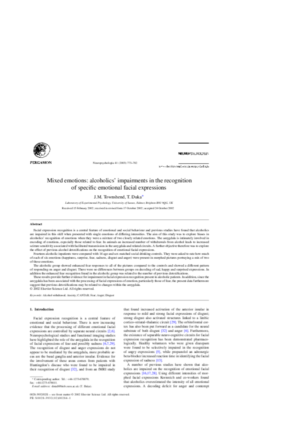 (PDF) Mixed emotions: alcoholics’ impairments in the recognition of ...