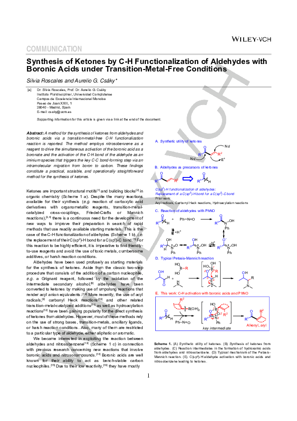 (PDF) Synthesis of Ketones by CH Functionalization of Aldehydes with ...