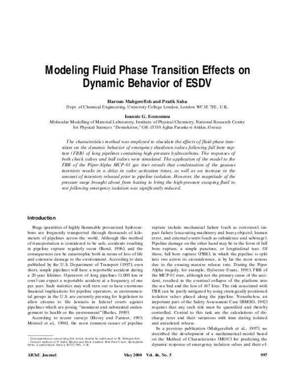 (PDF) Modeling fluid phase transition effects on dynamic behavior of ESDV