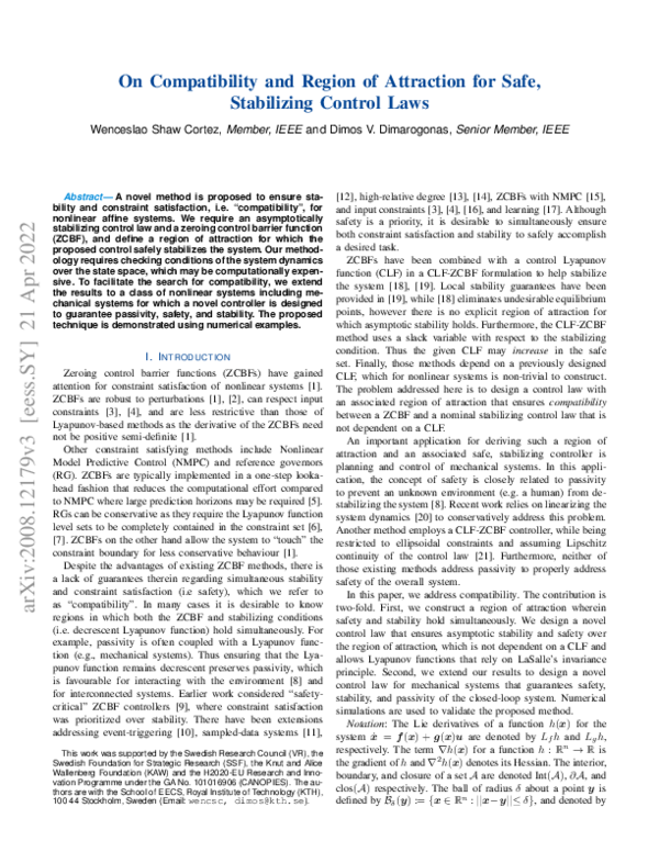 (PDF) On Compatibility and Region of Attraction for Safe, Stabilizing ...