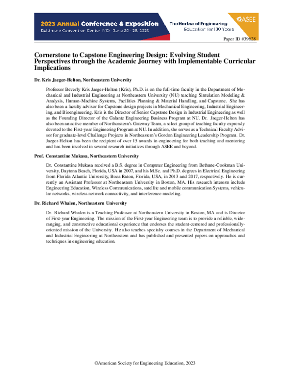 (PDF) Cornerstone to Capstone Engineering Design: Evolving Student ...