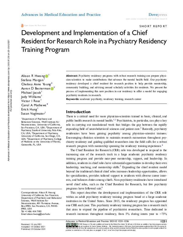 (PDF) Development and Implementation of a Chief Resident for Research ...