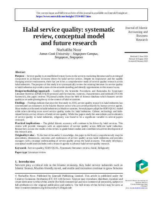 (PDF) Halal service quality: systematic review, conceptual model and ...