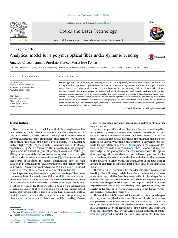 (PDF) Analytical model for a polymer optical fiber under dynamic bending