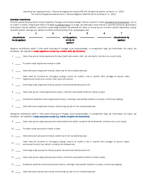 (PDF) Kwestionariusz regulacji emocji – Pozytywne/negatywne emocje (KRE ...