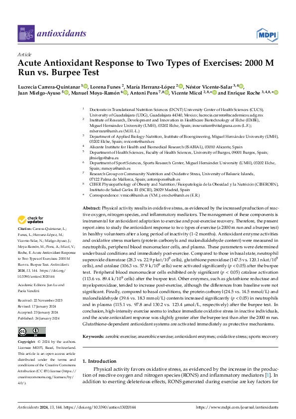 (PDF) Acute Antioxidant Response to Two Types of Exercises: 2000 M Run ...