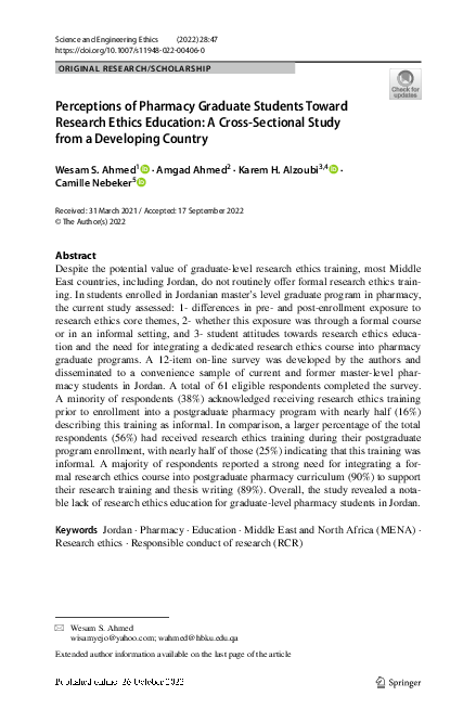 (PDF) Perceptions of Pharmacy Graduate Students Toward Research Ethics ...