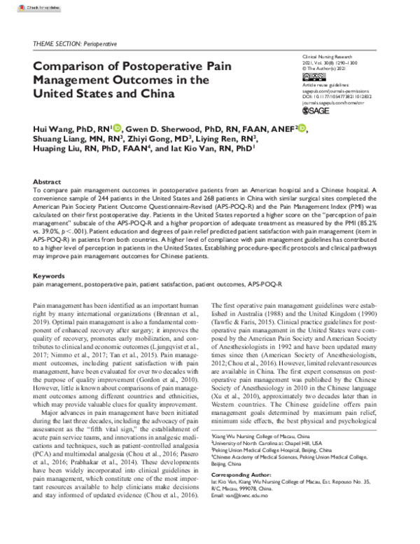 (PDF) Comparison of Postoperative Pain Management Outcomes in the ...