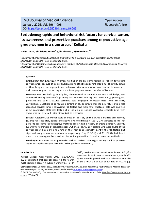 (PDF) Sociodemographic and behavioral risk factors for cervical cancer ...