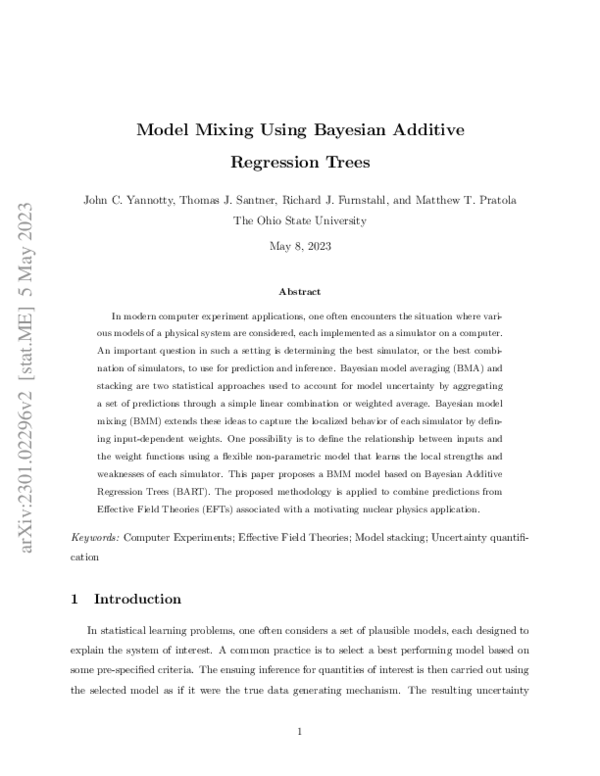 (PDF) Model Mixing Using Bayesian Additive Regression Trees