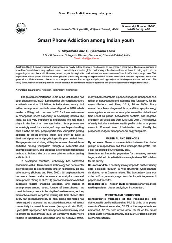 (PDF) Smart Phone Addiction among Indian youth