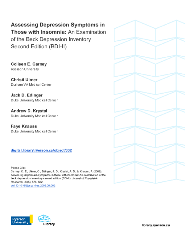 (PDF) Assessing depression symptoms in those with insomnia: An ...