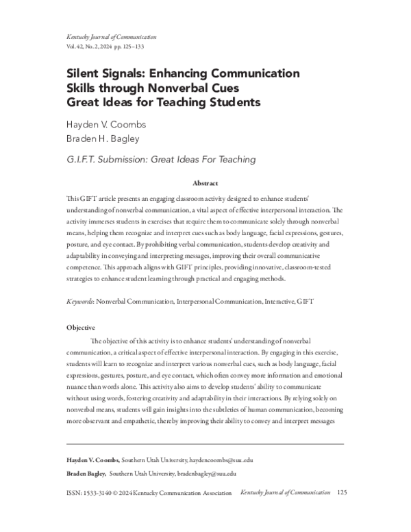 (PDF) Silent Signals: Enhancing Communication Skills through Nonverbal Cues