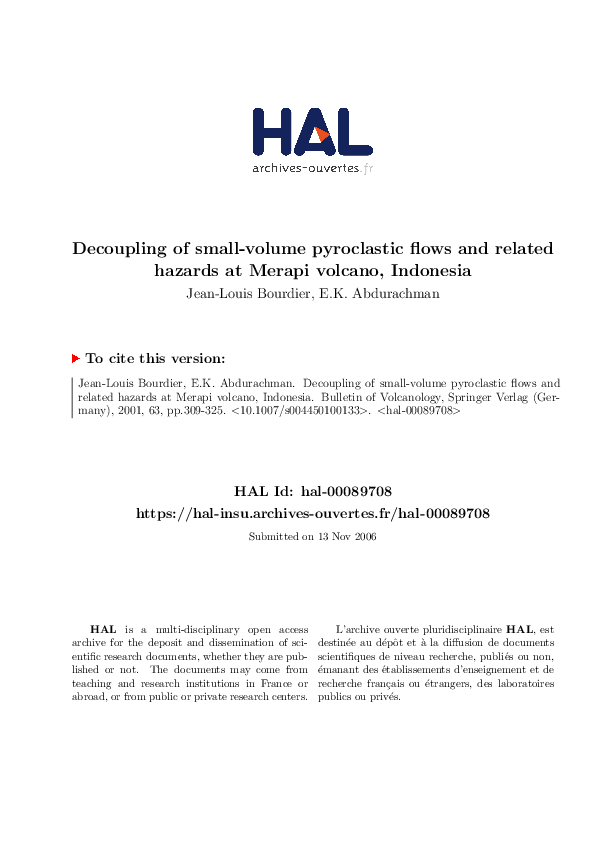 (PDF) Decoupling of small-volume pyroclastic flows and related hazards ...