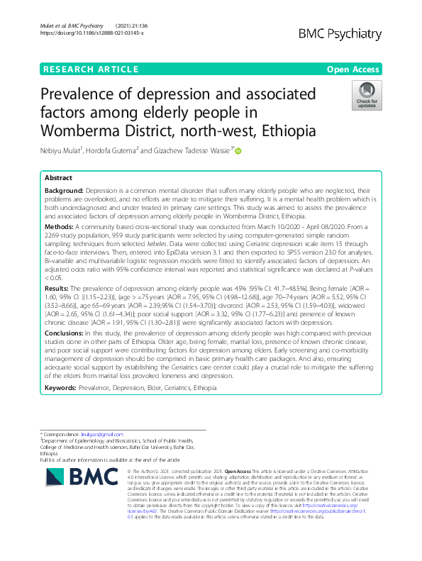 (PDF) Prevalence of depression and associated factors among elderly ...