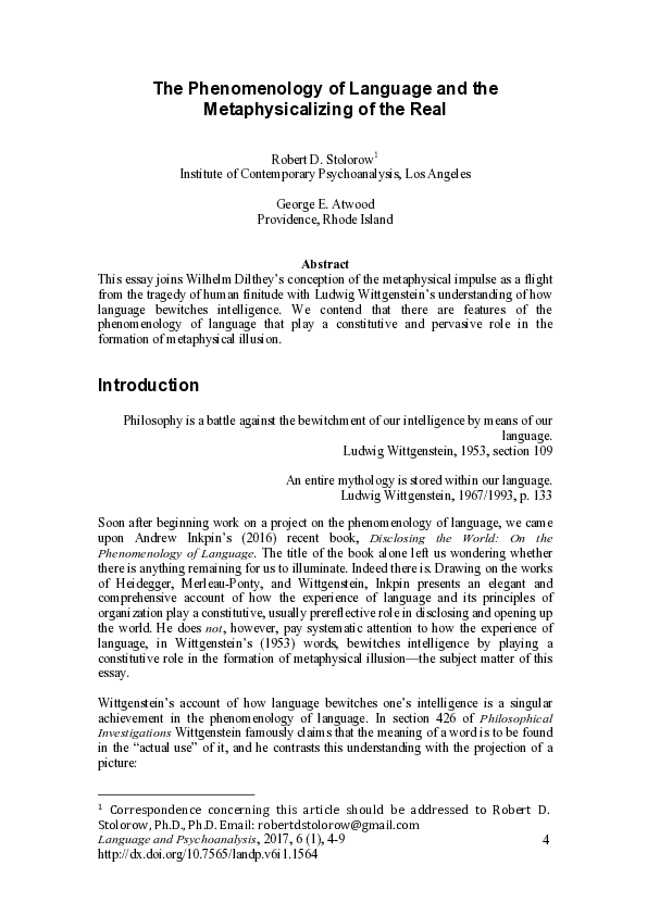 (PDF) The Phenomenology of Language and the Metaphysicalizing of the Real