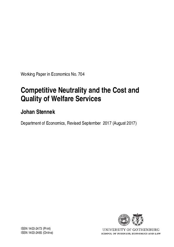 (PDF) Competitive Neutrality and the Cost and Quality of Welfare Services