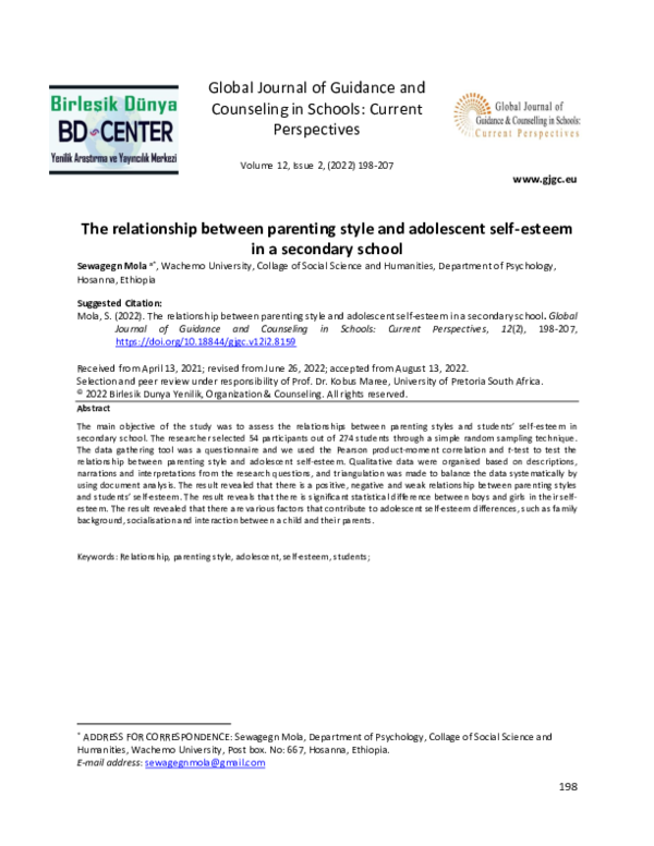 (PDF) The relationship between parenting style and adolescent self ...