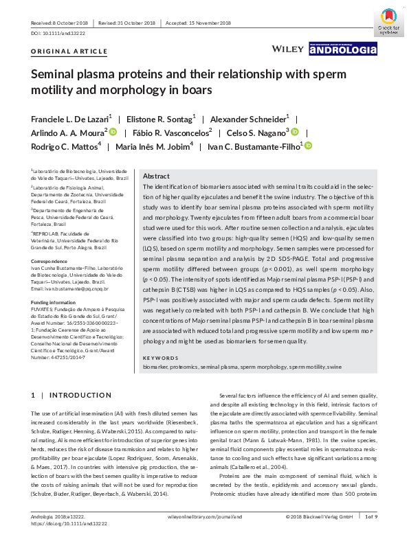 (PDF) Seminal plasma proteins and their relationship with sperm ...